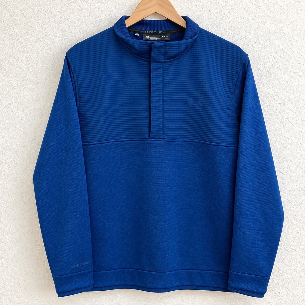 Under Armour Golf ColdGear Storm Pullover Mens Large Blue Snap Mock Neck Sweater